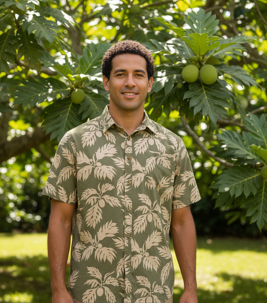 Malu ‘Ulu O Lele in Keaka Aloha Shirt (Sage)