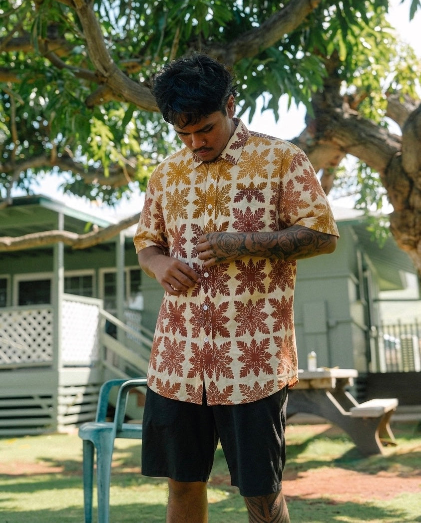 ʻUlu Kapa Kuiki Sunset in Keaka Aloha Shirt (Men)